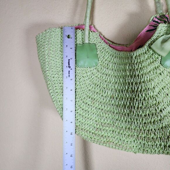 Donna‎ Dixon lime green Half Moon Straw Bag Wicker Basket Purse Lined Boho Beach - Picture 5 of 11